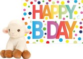 Keel Toys - Knuffel schaap/lammetje 12 cm - met A5-size Happy Birthday verjaardag cadeau sturen wenskaart