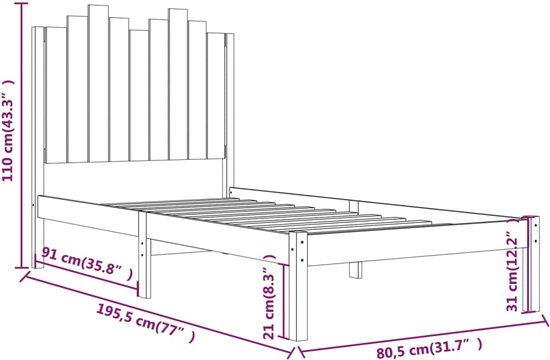 vidaXL - Bedframe - massief - grenenhout - zwart - 75x190 - cm