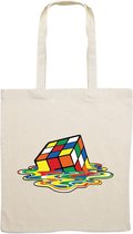 Gesmolten Rubiks Cube Canvastas - game - retro - wiskunde - denken - puzzel - leren - verf - schilder - rubix - nerd - spel - grappig - canvas - tas - bedrukt