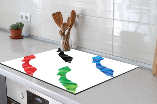 KitchenYeah® Inductie beschermer 78x78 cm - Vier gekleurde illustraties van Curaçao - Kookplaataccessoires - Afdekplaat voor kookplaat - Inductiebeschermer - Inductiemat - Inductieplaat mat