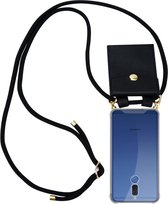 Cadorabo Hoesje geschikt voor Huawei MATE 10 LITE in ZWART - Silicone Mobiele telefoon ketting beschermhoes met gouden ringen, koordriem en afneembare etui