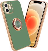 Cadorabo Hoesje voor Apple iPhone 12 MINI in Glossy Licht Groen - Goud met ring - Beschermhoes van flexibel TPU-silicone Case Cover met camerabescherming en magnetische autohouder