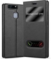 Cadorabo Hoesje voor Huawei P9 in KOMEET ZWART - Beschermhoes met magnetische sluiting, standfunctie en 2 kijkvensters Book Case Cover Etui