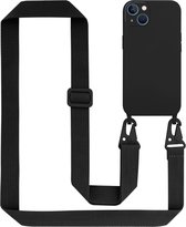 Cadorabo Mobiele telefoon ketting geschikt voor Apple iPhone 13 in LIQUID ZWART - Silicone beschermhoes met lengte verstelbare koord riem
