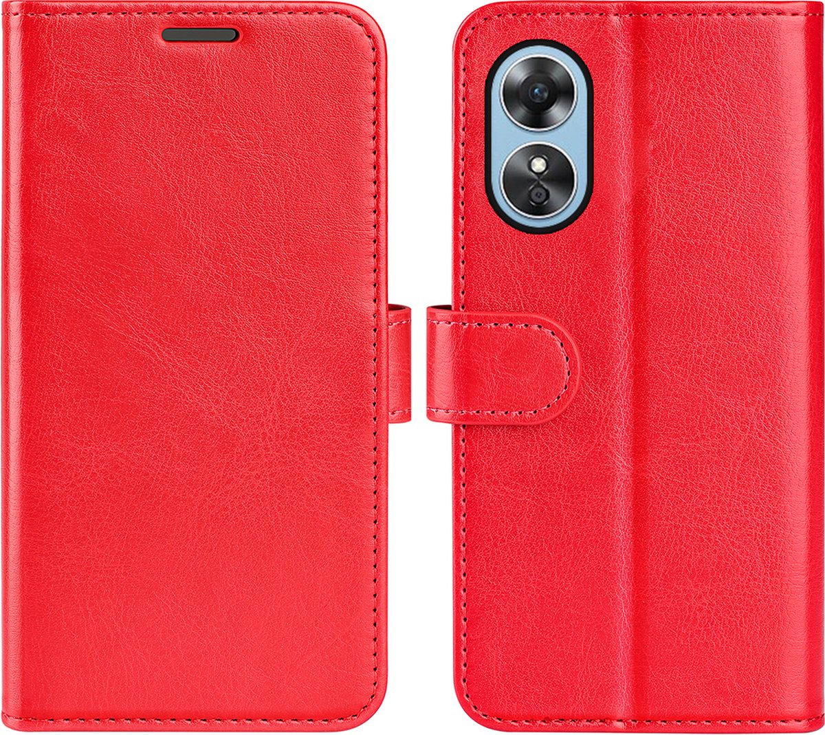 MobyDefend Hoesje - Geschikt voor Oppo A17 - Wallet Book Case (Sluiting Achterkant) - Rood