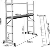 Trend24 Steiger - Stelling - Huishoudtrap - Ladder - Hoogwerker - Staand - Zilver - 160 x 171,5 x 40 cm