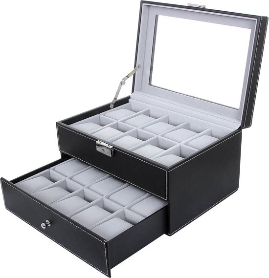 KAMIER Horlogekast met combinatieslot, 4 horlogeopslag en sieradenorganizer, Horloge reiskoffer voor ring en horlogeopslag, PU-lederen reishorlogekast, ideaal als cadeau (met geschenkdoos), bruin