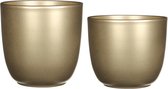 Mica - Plantenpot/bloempot - 2x stuks - keramiek - goud - D14.5/19 cm