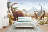 Behang kinderkamer - Fotobehang Dinosaurus - Landschap - Tropisch - Kinderen - Jongens - Breedte 400 cm x hoogte 240 cm - Kinderbehang