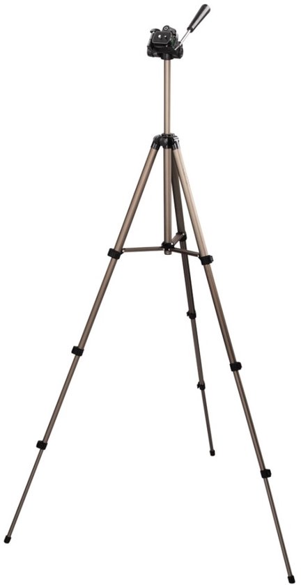 Hama Star 75 statief in bronskleur, met zwarte klemmen en rubberen voetjes.