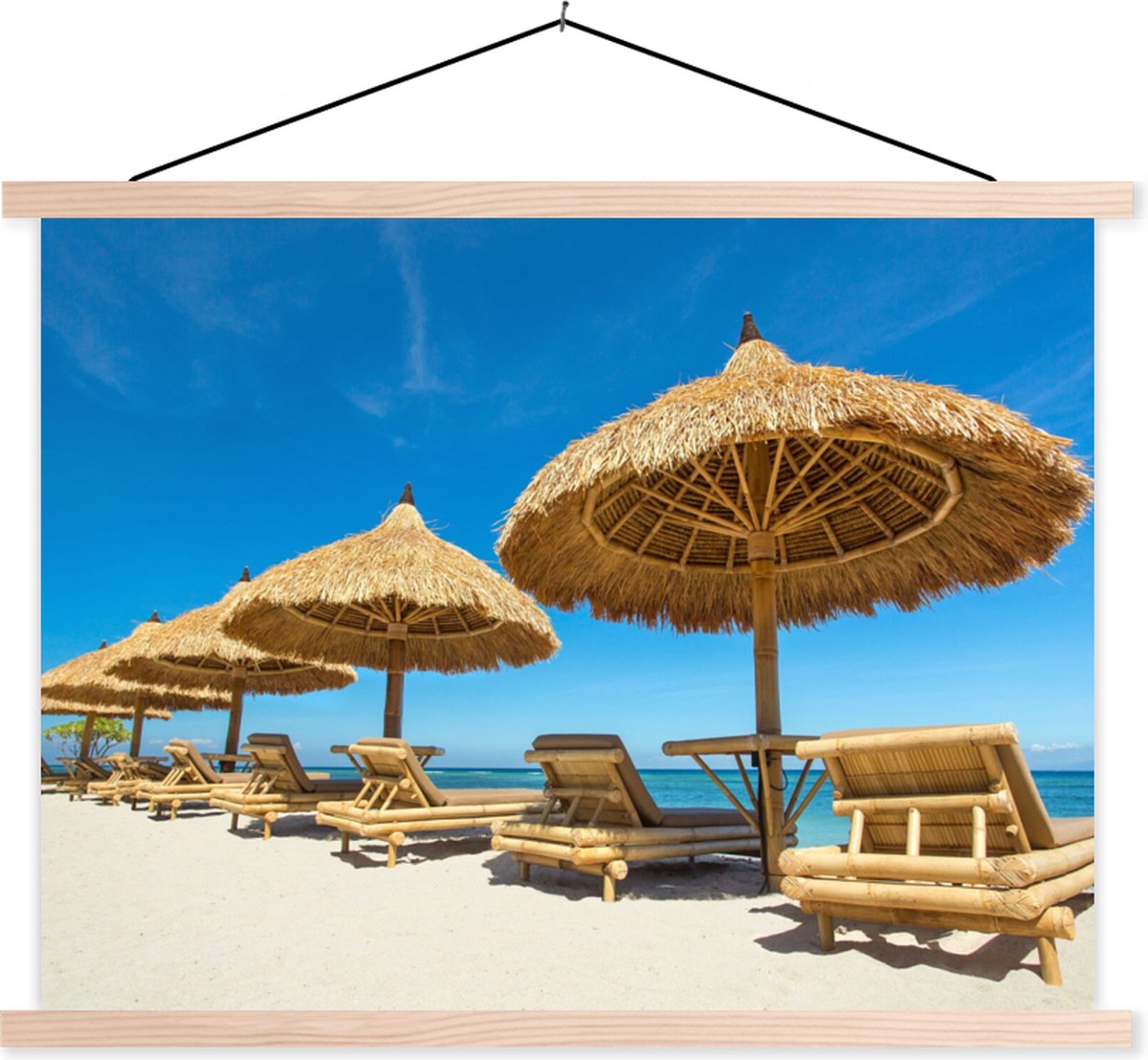 Posterhanger incl. Poster 40x30 cm - Schoolplaat - Strandstoel - Strand - Parasol - Zee -