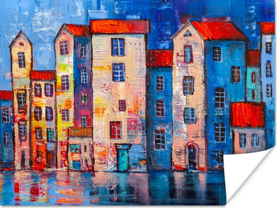 Poster Tableau - Peinture à l'huile - Maison - Water - 80x60 cm