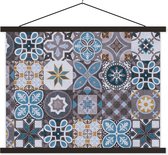 Porte-affiche avec affiche - Affiche scolaire - Fleurs - Motifs - Blauw - Marron - 120x90 cm - Lattes noires