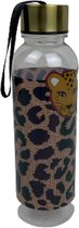 Drinkfles met Luipaard print en gouden dop - Bruin / Zwart - Kunststof - 21,5 cm - 550 ml - Waterfles