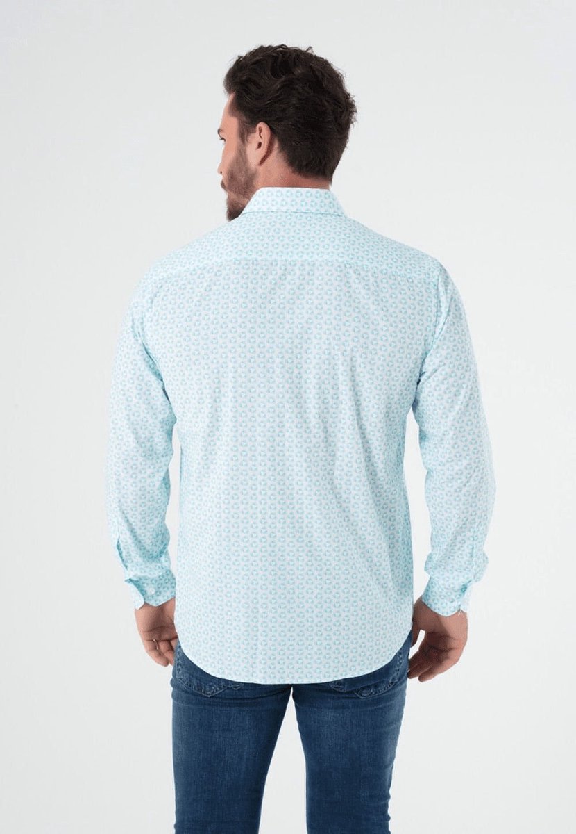 Overhemd Heren Slim Fit Lichtblauw Print Blauw Extra Lange Mouw 44 bol
