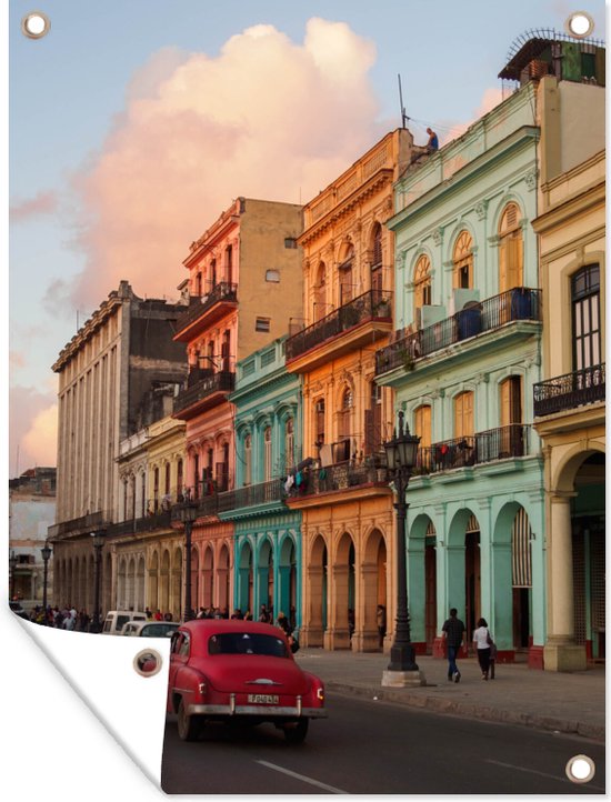 Affiche de jardin de voitures anciennes pour les bâtiments colorés de Cuba 60x80 cm - Toile de jardin / Toile d'extérieur / Peintures pour l'extérieur (décoration de jardin)