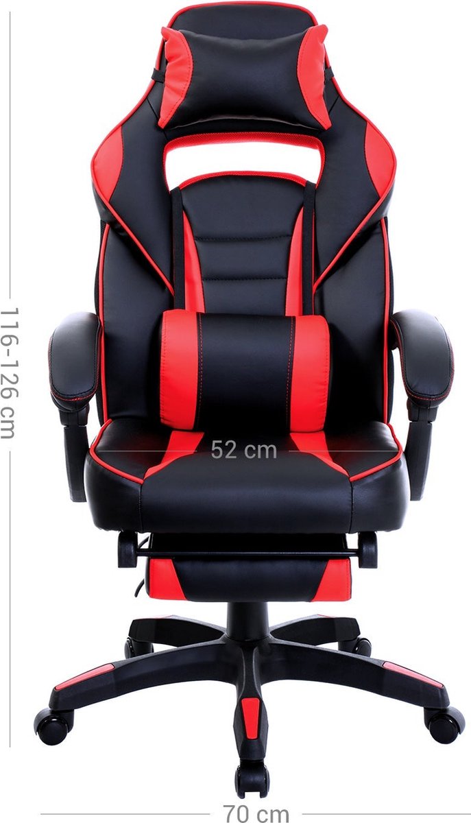 Gaming stoel - Gamestoel - Bureaustoel - Kantoorstoel - Computerstoel - Met voetsteun - zwart en rood