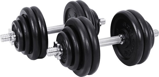 HOMCOM metalen set van 2 dumbbells 2 x 7 kg met gekarteld handvat voor