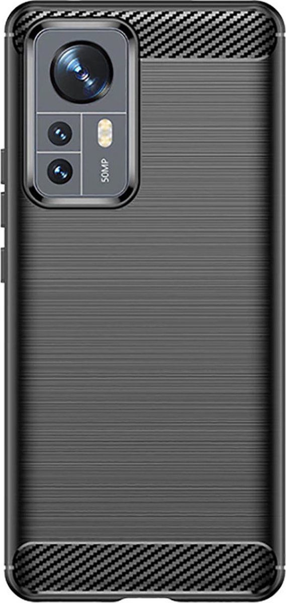 Shop4 - Xiaomi 12 Pro Hoesje - Zachte Back Case TPU Siliconen Brushed Carbon Zwart