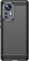 Shop4 - Xiaomi 12 Pro Hoesje - Zachte Back Case TPU Siliconen Brushed Carbon Zwart
