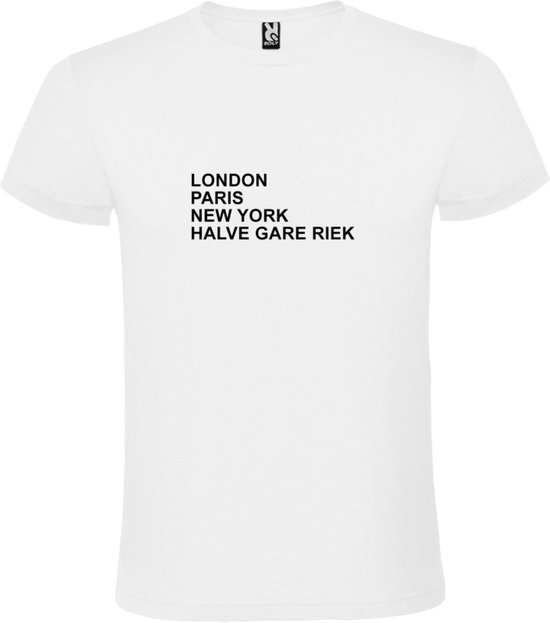 wit T-Shirt met London,Paris, New York , Halve gare riek tekst Zwart Size XS