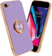 Cadorabo Hoesje geschikt voor Apple iPhone 7 / 7S / 8 / SE 2020 in Glossy Licht Paars - Goud met ring - Beschermhoes van flexibel TPU-silicone Case Cover met camerabescherming en magnetische autohouder