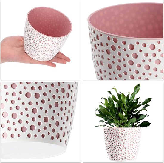 KADAX Bloempot met inzetstuk en handgrepen, plantenbak van kunststof in 5 maten, uv-bestendig, weerbestendig, hoog, met 3D-effect, wit, 39 cm