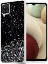 Cadorabo Hoesje geschikt voor Samsung Galaxy A12 / M12 in Zwart met Glitter - Beschermhoes van flexibel TPU silicone met fonkelende glitters Case Cover Etui