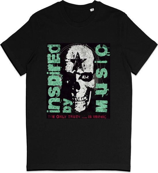 T Shirt – Muziek Quote – Grunge Skull Print – Zwart - 3XL