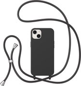 Hoesje Geschikt voor iPhone 14 Plus Hoesje met Koord Zwart - soft Siliconen Back Cover