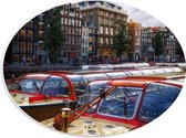 WallClassics - PVC Schuimplaat Ovaal - Rode boten in de Gracht - 28x21 cm Foto op Ovaal (Met Ophangsysteem)