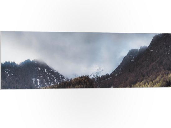 WallClassics - PVC Schuimplaat - Wolken bij Bergen en Bos - 120x40 cm Foto op PVC Schuimplaat (Met Ophangsysteem)