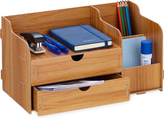 Relaxdays Schreibtisch Organizer, Büroorganisator 2 Schubladen, Bambus