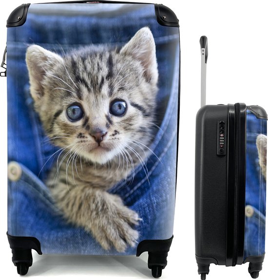 MuchoWow® Koffer - Een kitten in een denim jeans - Past binnen 55x40x20 cm  en 55x35x25... | bol.com
