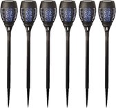 Set van 2x stuks halloween horror decoratie solar LED vlam gekleurd tuinfakkel zwart 49 cm - Tuinverlichting/thema feestversiering