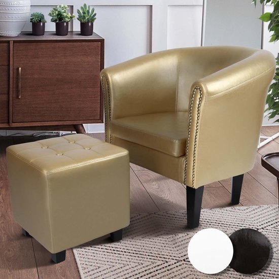 Miadomodo Chesterfield Fauteuil - Incl. Hocker - Relax Stoel - Clubfauteuil - Goud