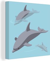 Illustration de dauphins gris dans l'eau toile 20x20 cm - petit - Tirage photo sur toile (Décoration murale salon / chambre) / animaux sauvages Peintures sur toile