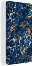 Canvas Schilderij Marmer - Textuur - Goud - Blauw - 40x80 cm - Wanddecoratie
