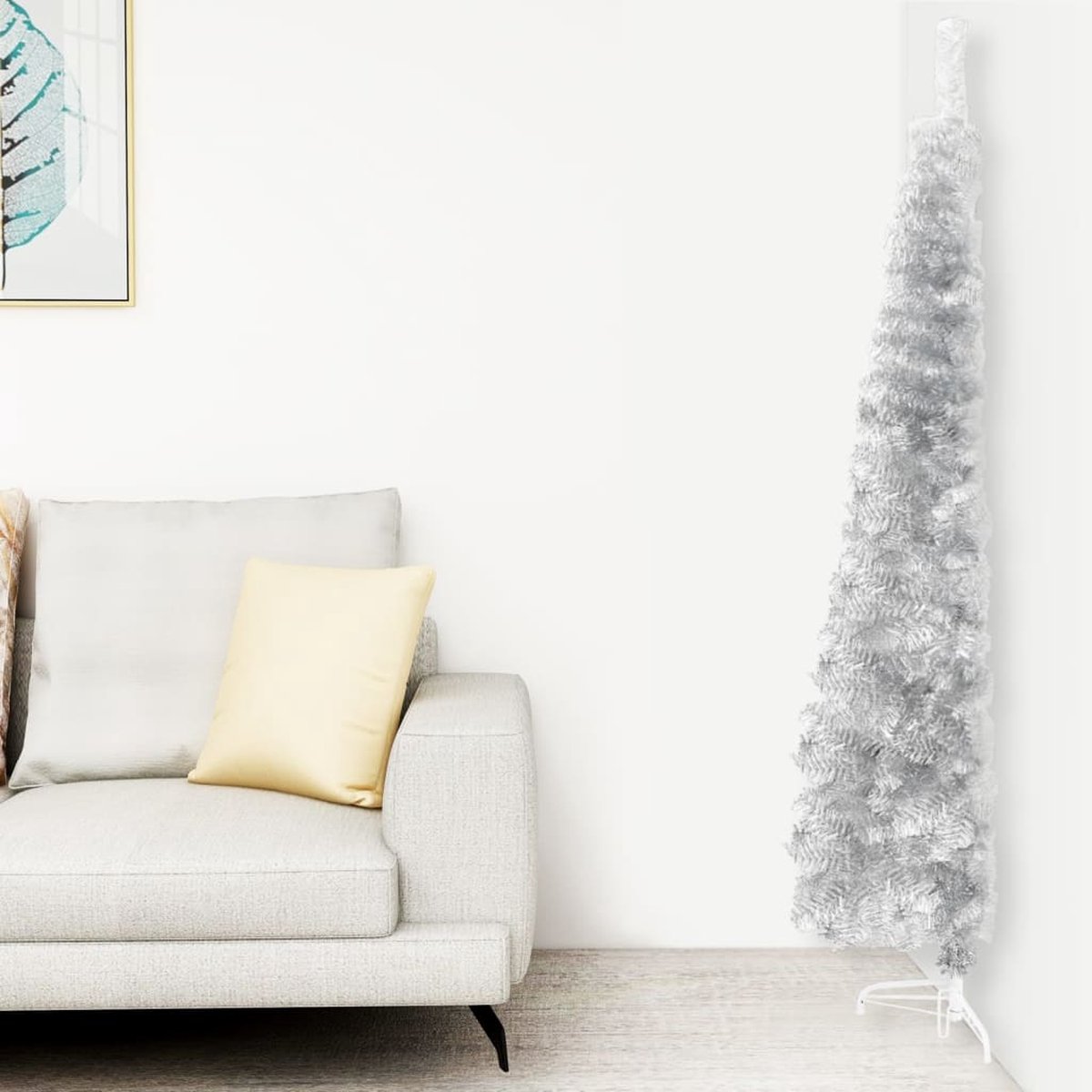 Prolenta Premium - Kunstkerstboom half met standaard smal 210 cm zilverkleurig