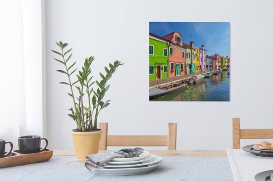 Peintures sur toile - Bateaux devant des maisons colorées à Burano - 50x50 cm - Décoration murale