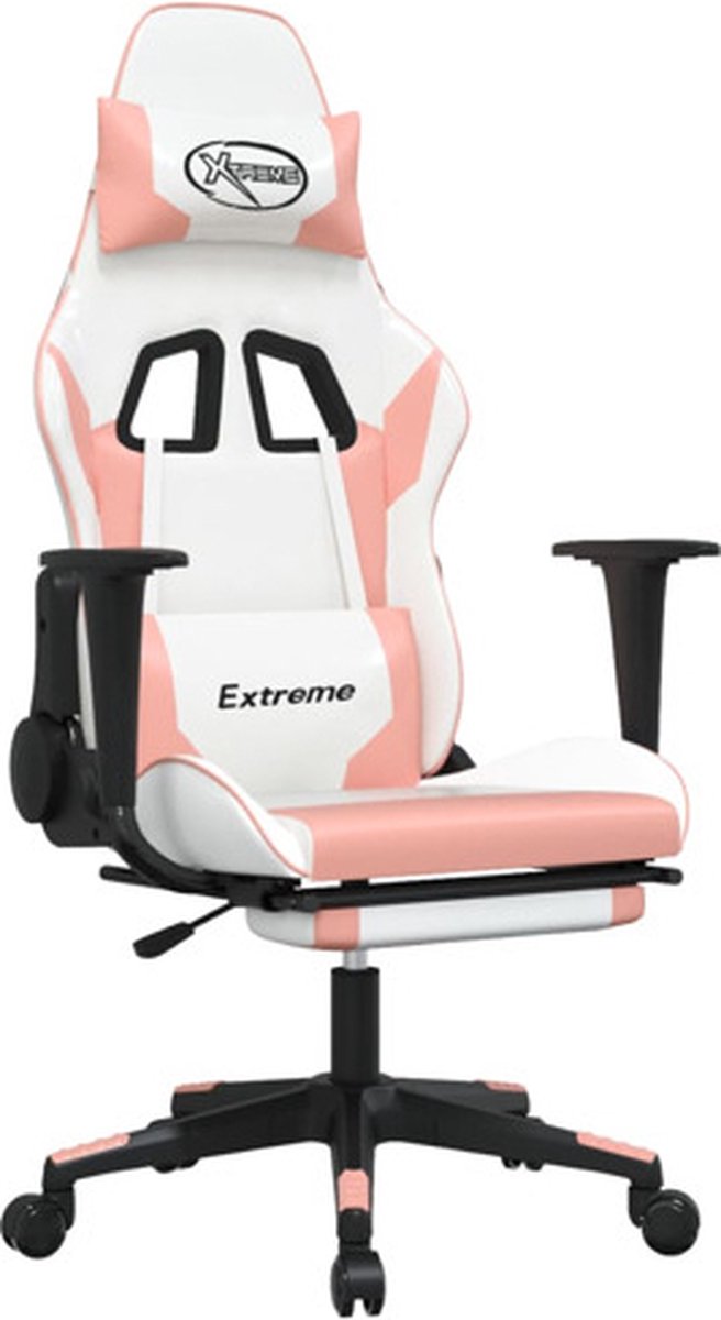 vidaXL Gamestoel - met - voetensteun - kunstleer - wit - en - roze wit en roze