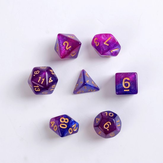 Thumbnail van een extra afbeelding van het spel Lapi Toys - Dungeons and Dragons dobbelstenen - D&D dobbelstenen - D&D polydice - 1 set (7 stuks) - Acryl - Roze - Paars