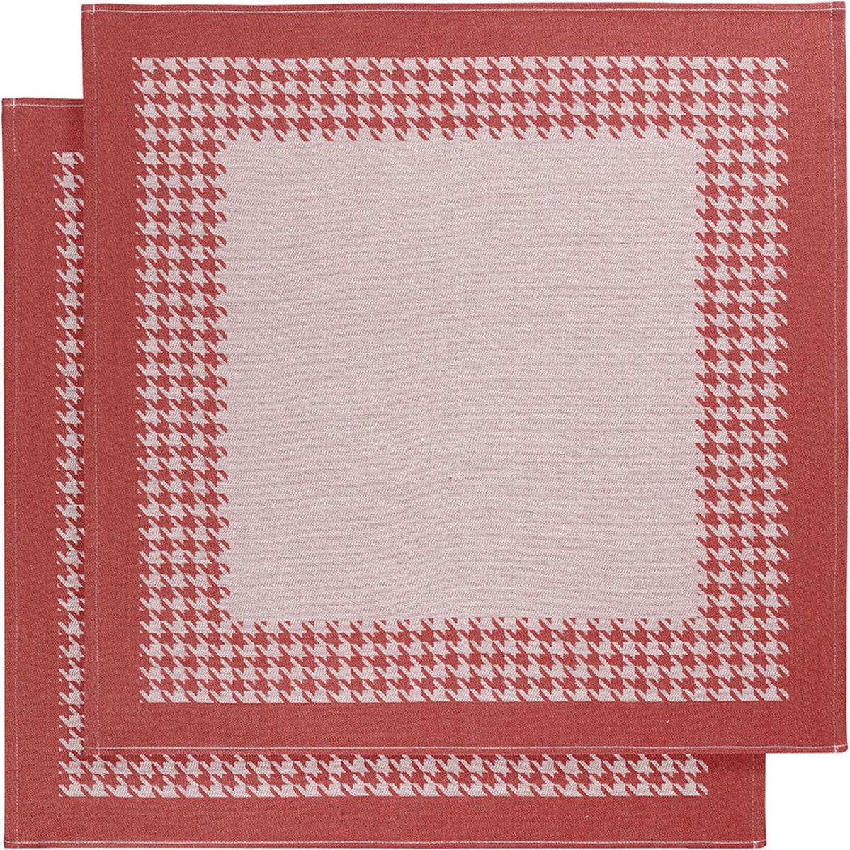 De Witte Lietaer Theedoek Pied de Poule, Rood - 2 stuks - 65 x 65 cm - Katoen
