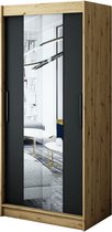 InspireMe - Kledingkast met 2 schuifdeuren, Modern-stijl, Een kledingkast met planken en een spiegel (BxHxD): 100x200x62 - JARED T1 100 Artisan Eik + Zwart Mat