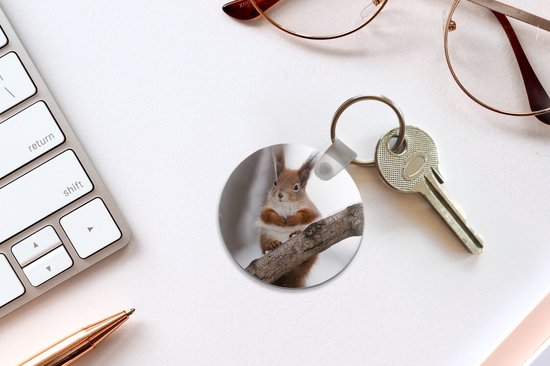 Porte-clés - Écureuil - Arbre - Flocon - Hiver - Plastique - Rond - Cadeaux à distribuer