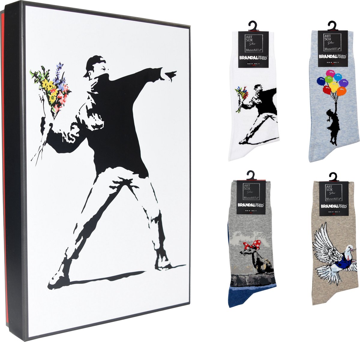 MuseARTa Banksy Graffiti - Gift box with 4 pairs of socks - Maat 40-46