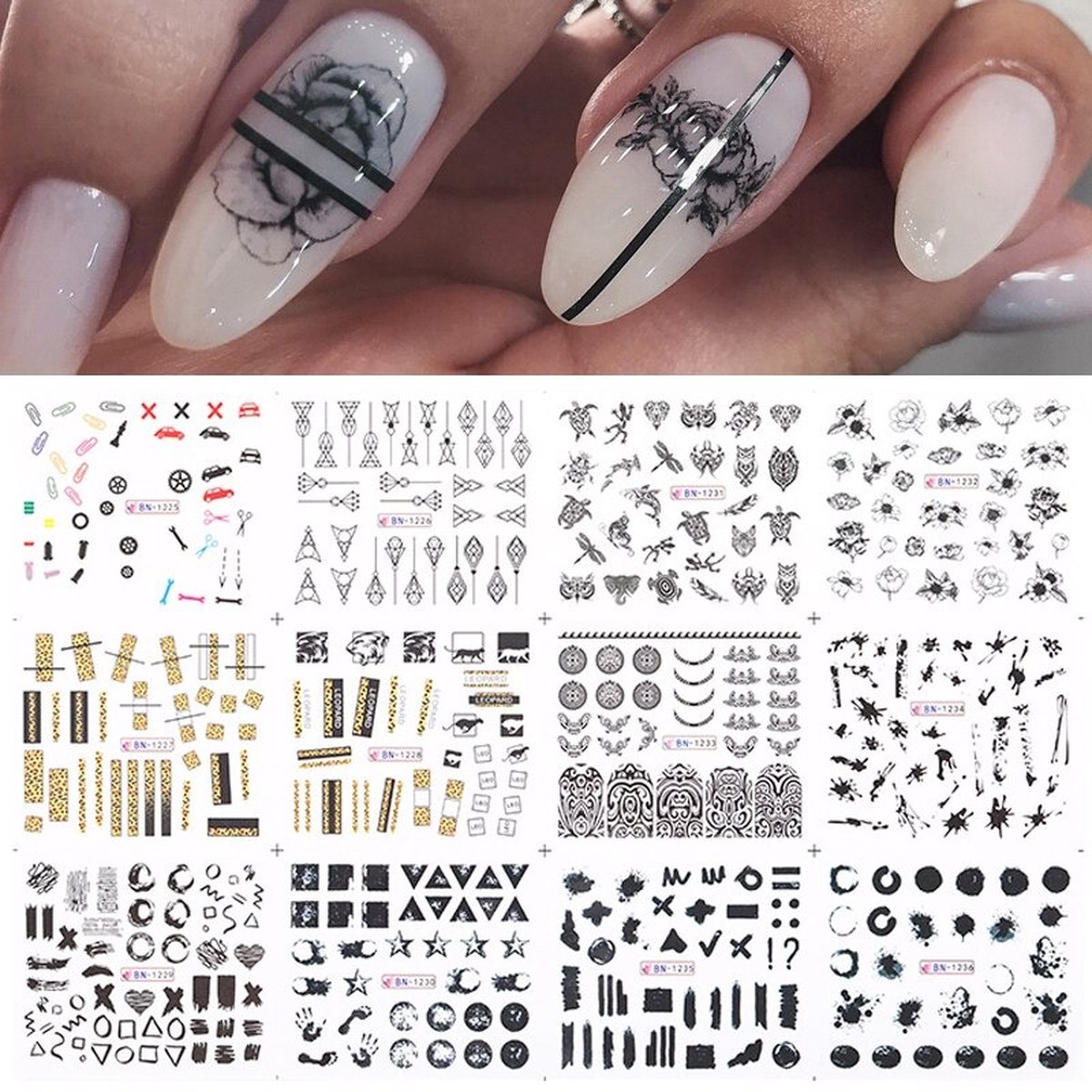 Goedkoopste 12 Stuks Nagelstickers – Nail Art Stickers – Random Patronen