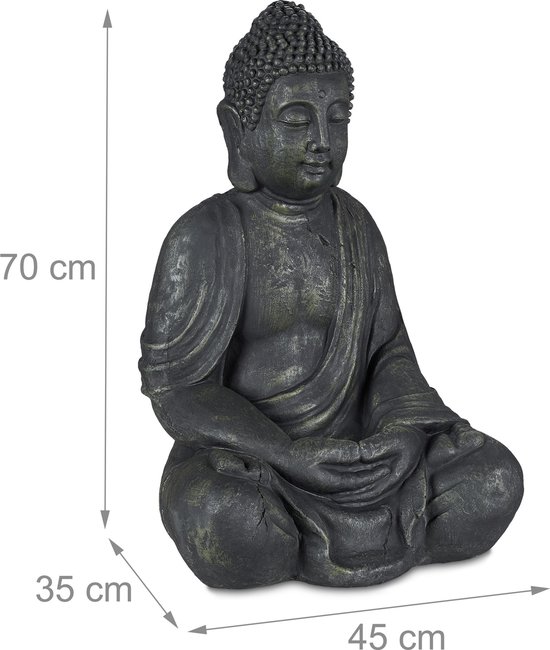 Statue Bouddha Relaxdays - 70 cm - statue de jardin zen - polyrésine - décoration jardin - anthracite