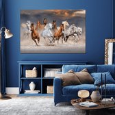Meester Aan De Muur - Schilderij - Doek Schilderstuk Muurdecoratie Fotokunst Tafereel Horses In The Dessert - Multicolor - 120 X 80 Cm