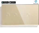 SmartinHuis – Slimme serieschakelaar (2) + enkelpolige schakelaar – Goud – Wifi – Hotelschakelaar – 3 lampen
